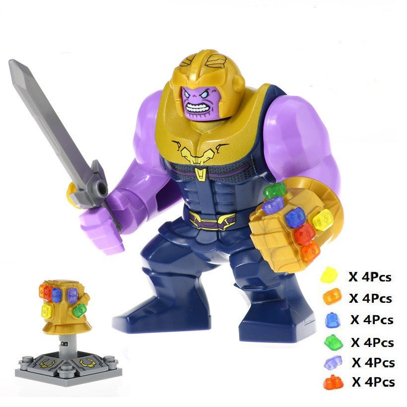 Thanos Marvel Superhero Minifigure with Infinity Gauntlet and Infinity Stones.