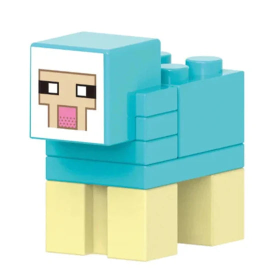 Cyan Sheep Custom Minecraft Animal Minifigure.