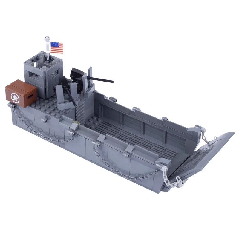 Péniche de débarquement Higgins de l'armée américaine de la Seconde Guerre mondiale avec Jeep MOC militaire personnalisé
