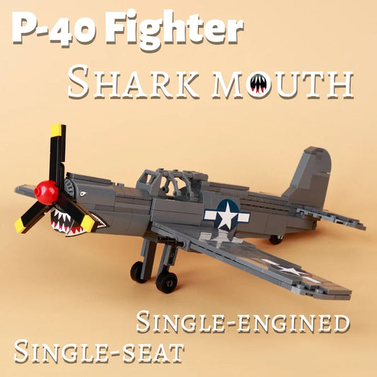 Avion de chasse P-40 Shark Mouth MOC militaire personnalisé